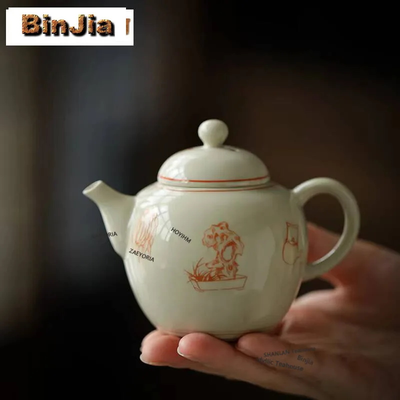 150ml Plant Ash Handmade Teapot Household Loop-handled Teapot Traditional Filter Pot Tea Brewing Kettle Chinese Tea Set Ornament