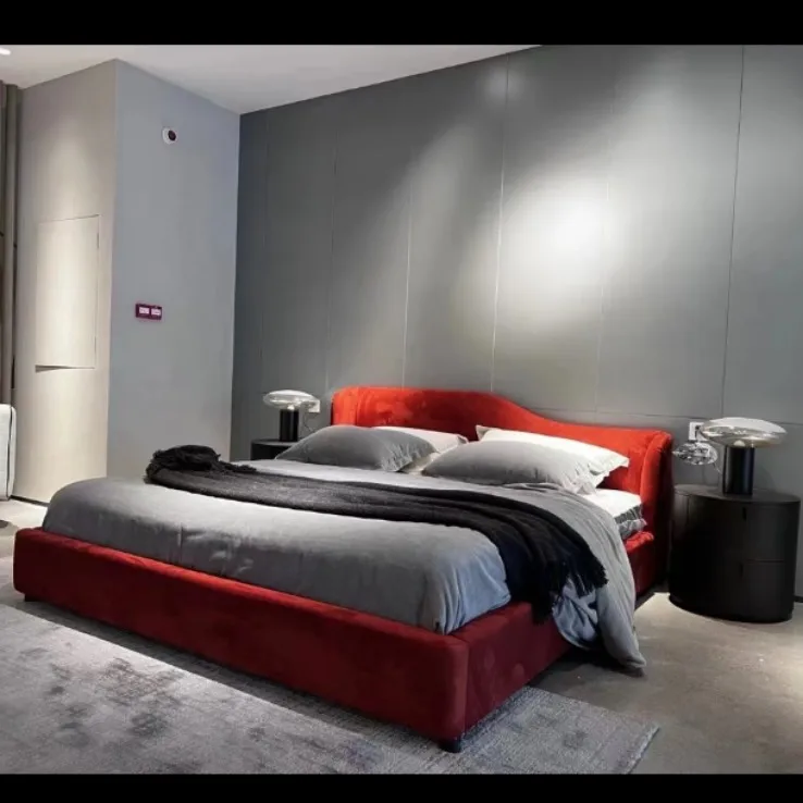 Italian minimalist fabric bed minimalist style creative modern light luxury Nordic villa master bedroom soft package wedding bed