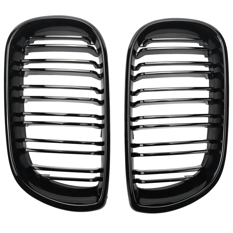 

2Pcs Car Style Gloss Black Front Kidney Double Slat Grill Grille for BMW E46 4 Door 4D 3 Series 2002-2005