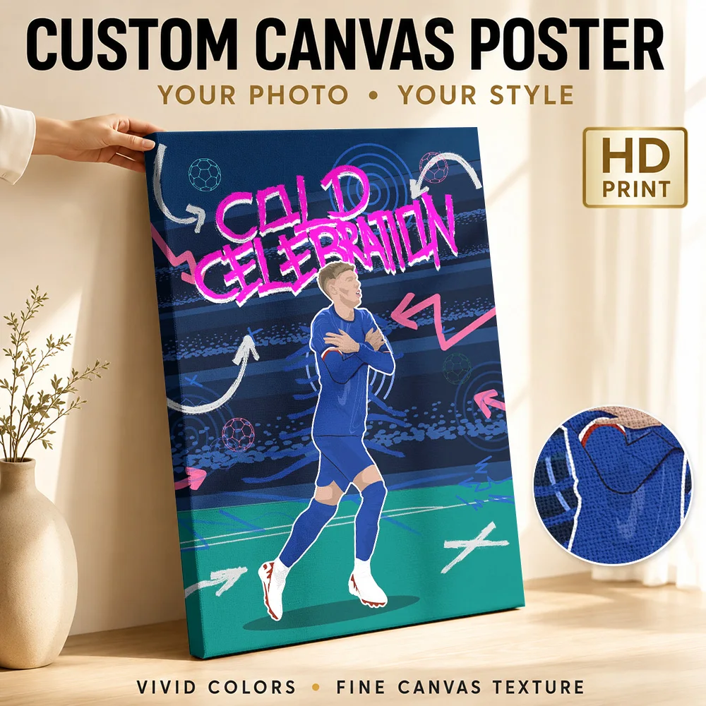 Cole Palmer Cold Celebration Framed Canvas Print Poster Digital Style Wall Art With Customized Photo For Home Gym Ideal Fan Gift