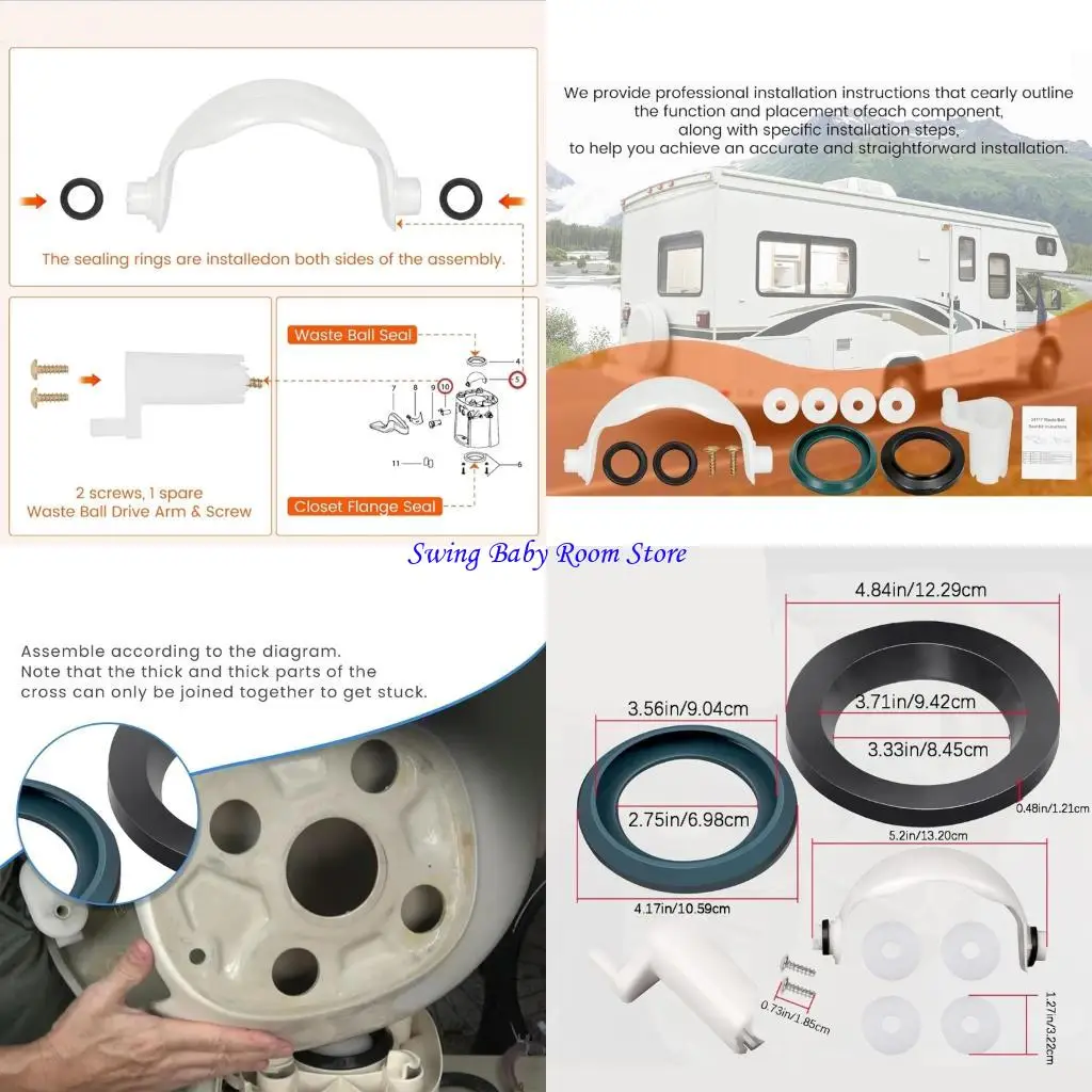 K1AD Toilet Internal Parts Service Set with Waste Ball Seals, Washer Pieces and Screws for Repair and Maintenance Use during