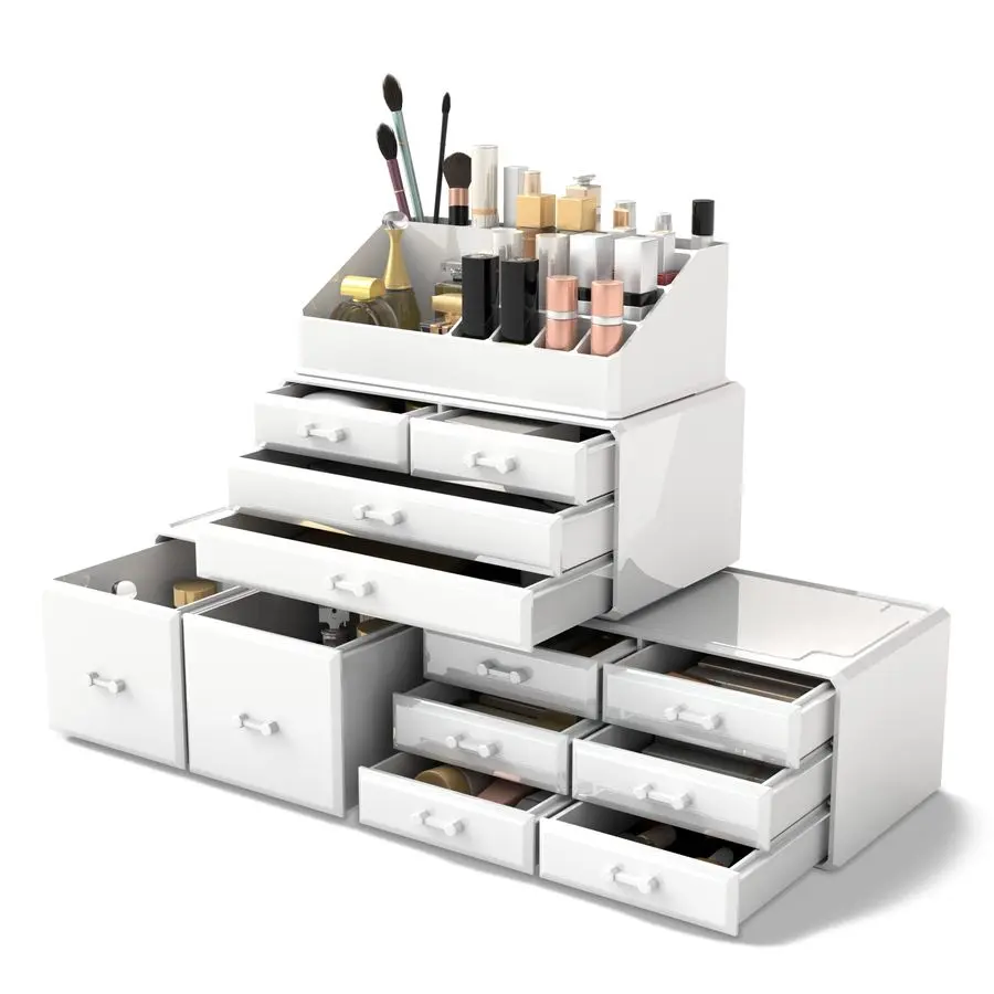 

Makeup Cosmetic Organizer Storage Drawers Display Boxes Case with 12 Drawers White