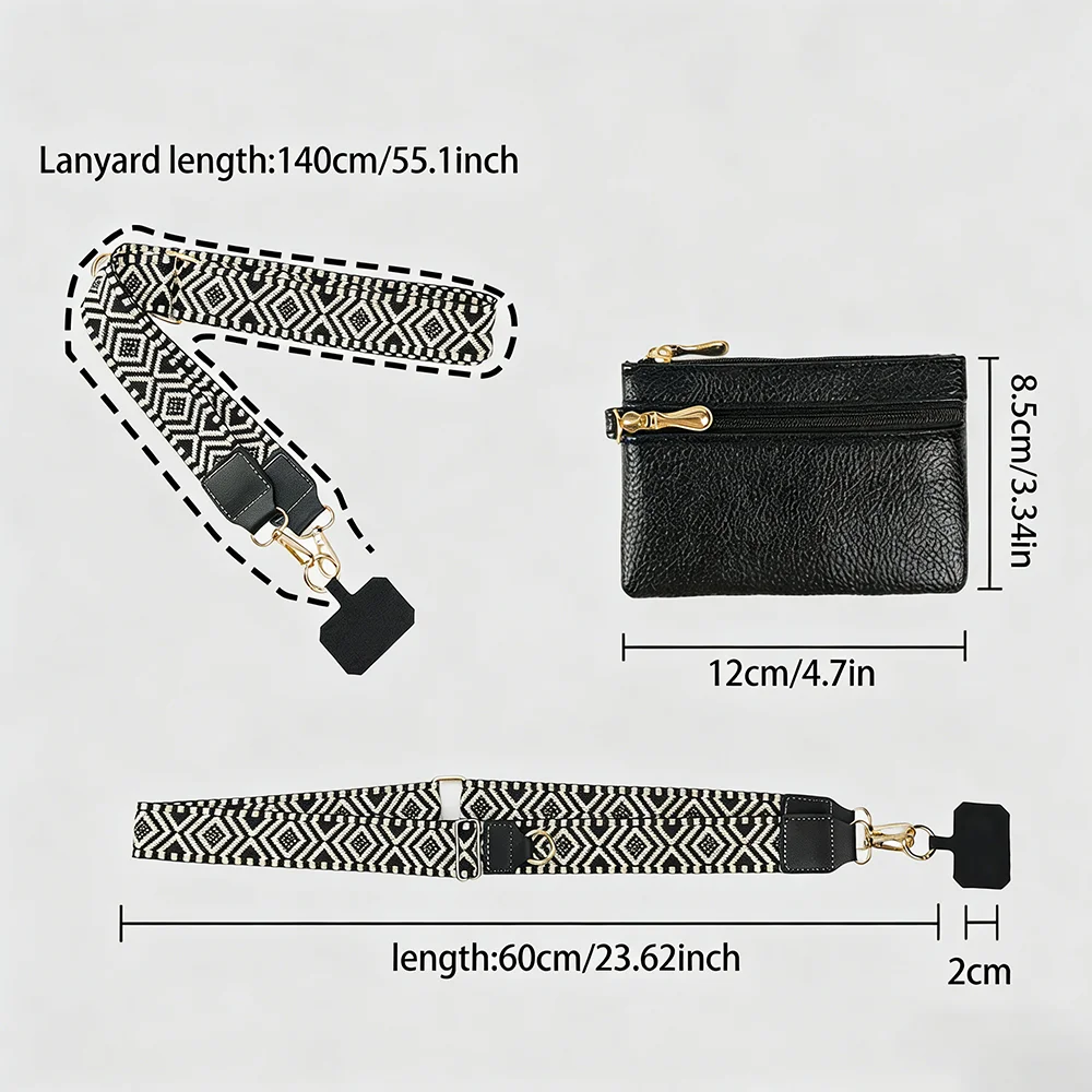 2 in 1 Phone Lanyard with Zipper Coin Purse Geometric Pattern Crossbody Shoulder Strap Anti-lost Hanging Neck Strap for IPhone - view 3