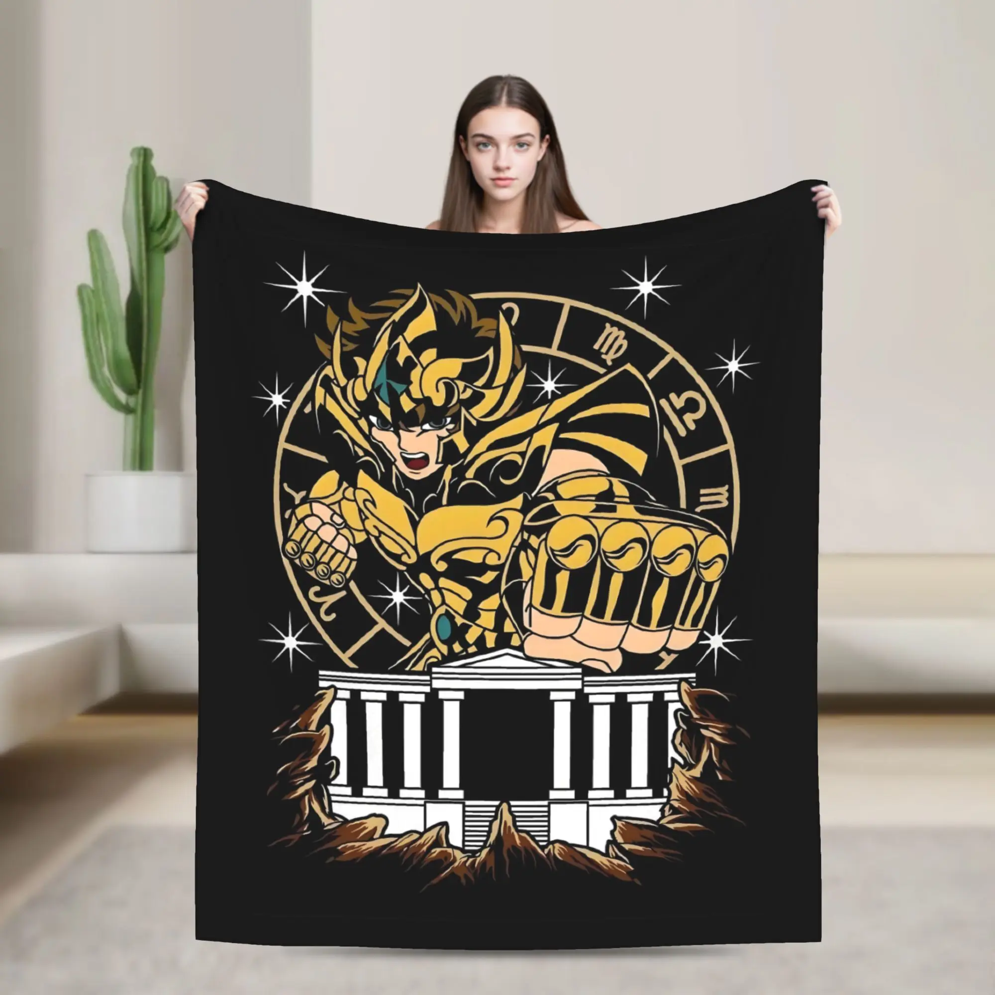 Custom Aioria de Leo Saint Seiya Knights of The Zodiac  Blankets Warm Flannel Anime Manga Cartoon  Throw Blanket