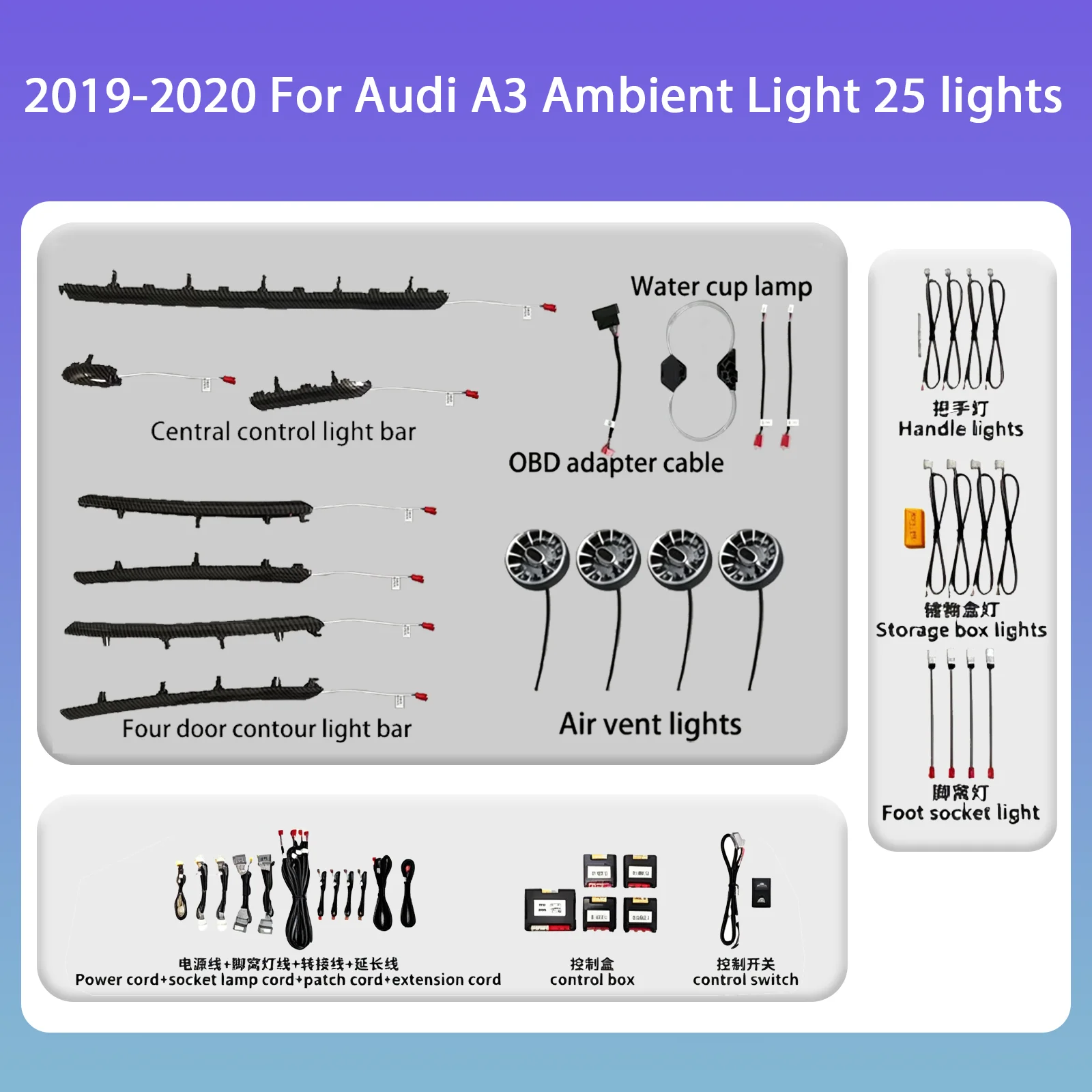 For Audi A3 8V 8Y S3 RS3 Dashboard Decorative 2013-2021 LHD RHD Ambient Light Atmosphere Lamp Interior lighting kit  illuminated