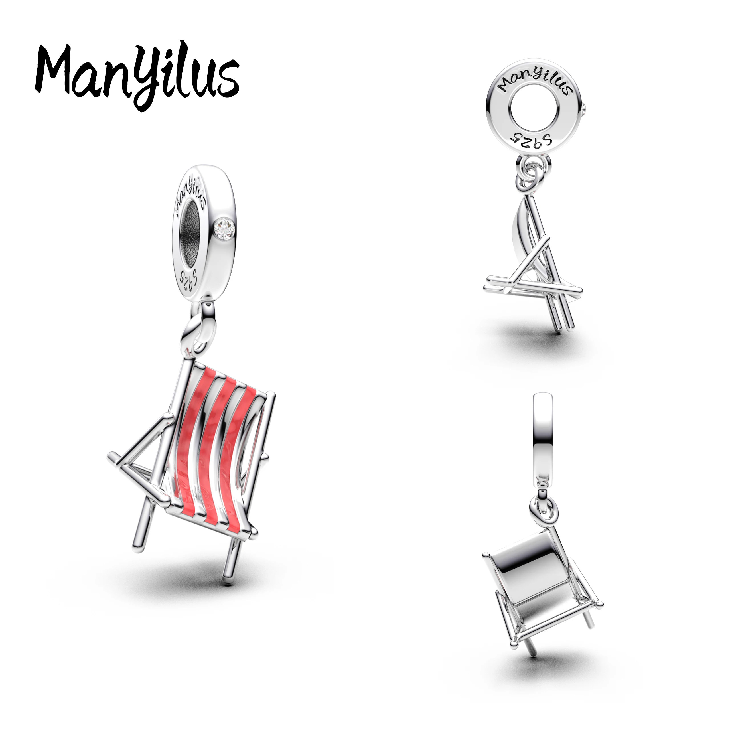 

Manyilus S925 Silver Beach Lounge Chair Charm for Original Bracelet Summer Vacation Jewelry Pendant DIY Relaxing Holiday Gift