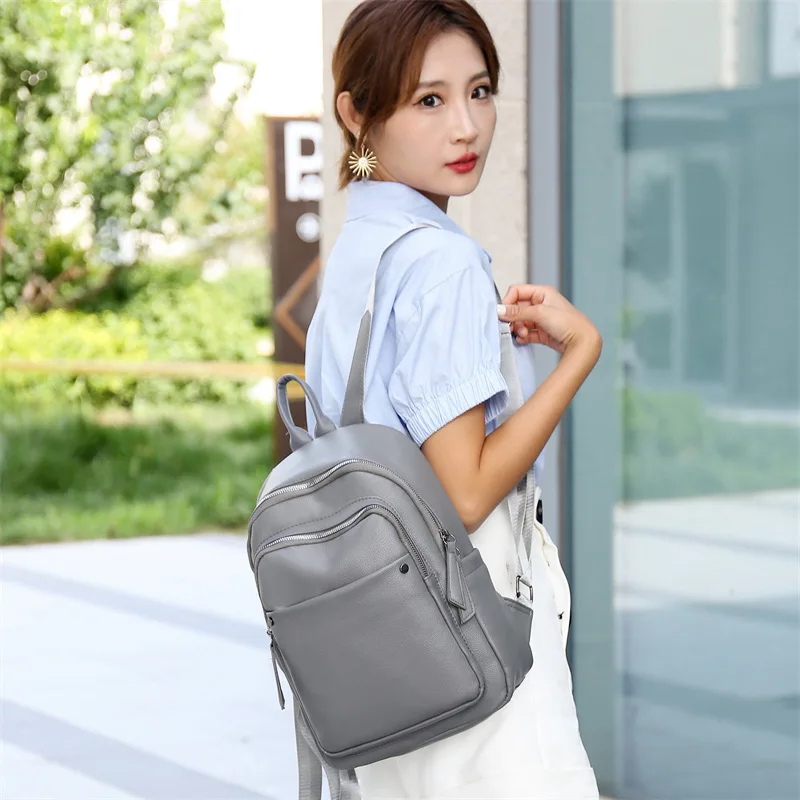 New Backpack Trend Design PU Leather Fabric Simple All-match Casual Retro Zipper Large Capacity Travel Schoolbag for Students