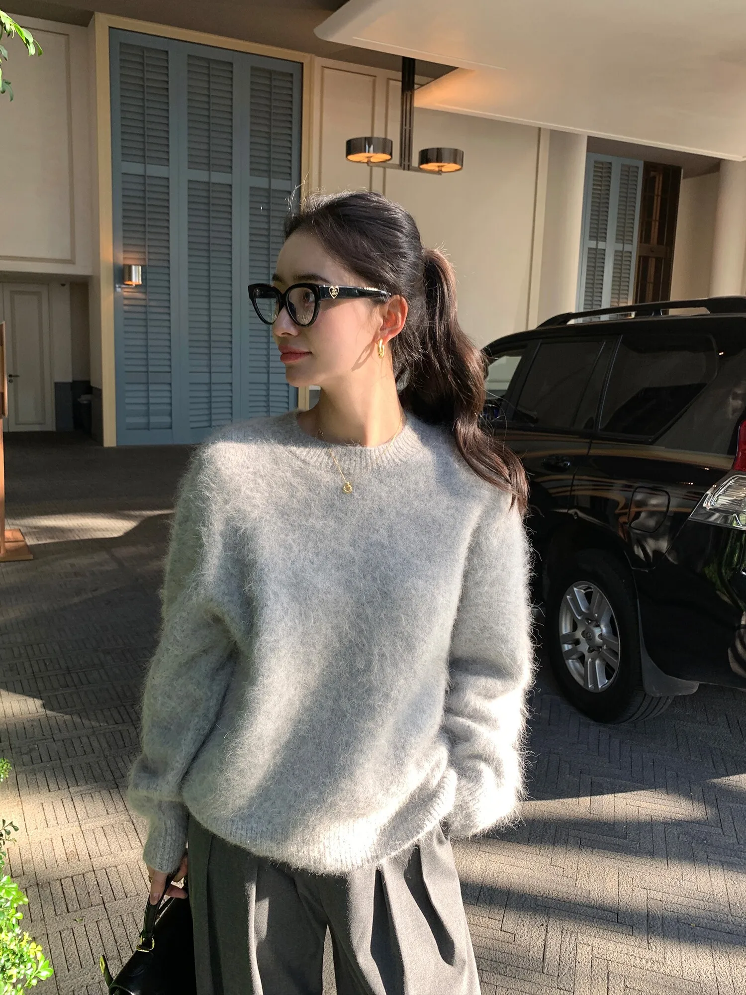 

Maven Lin женский круглый вязаный свитер Ne, осень-зима, свободный крой, удобный теплый топ из смеси шерсти альпаки Thi Long Sve