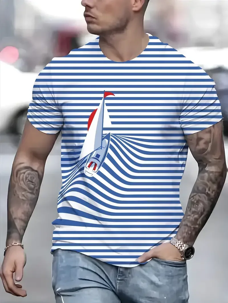 Retro classic men's creative T-shirt, round neck short sleeved shirt, 3D printing, casual, fashionable, summer novelty, cost-eff