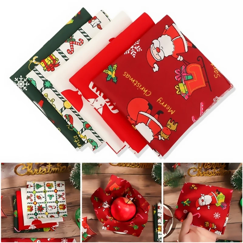 8Pcs 25cm Christmas Series Cotton Fabric Santa Claus Elk Xmas Tree Printed Patchwork Cloth Handmade Sewing Quilting Materials