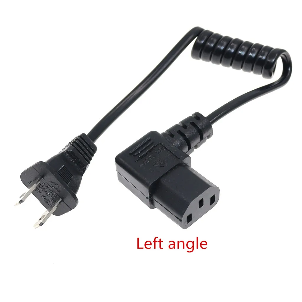 US 2 Prong Retractable Power Cord, US NEMA 1-15P To Right Angeled IEC60320 C13 Ultra Short Extension Lead Cable 10A