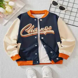 Autumn And Winter Boys Cute Fashionable Casual Versatile Warm Letter Printed Color Blocked Single Breasted Jacket Jacket Jacket