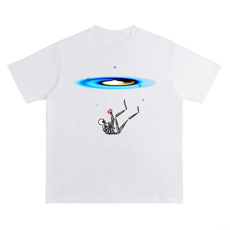 تي شيرت نسائي من Fun Star Skull Drop Print قطني بأكمام قصيرة تي شيرت صيفي كاجوال فضفاض كبير الحجم ملابس نسائية للشارع #2