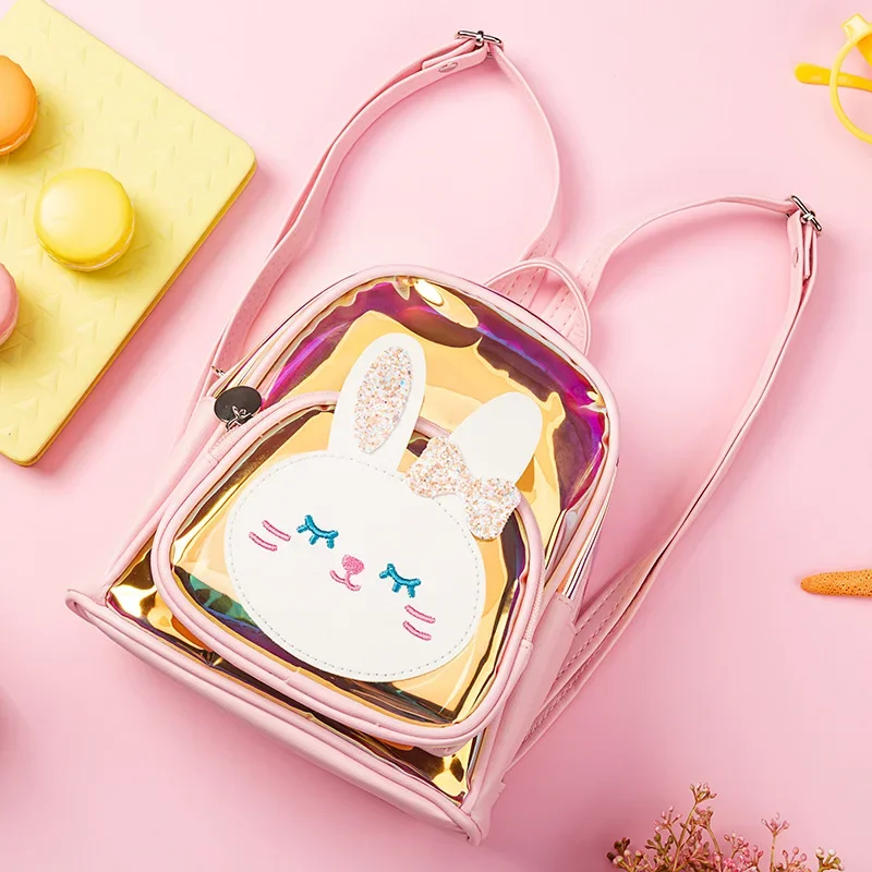 Children Backpack Women Laser Transparent Backpack Cartoon Rabbit Bag Kids Backpacks Boy School Bags Mother Kids Bags for Girl