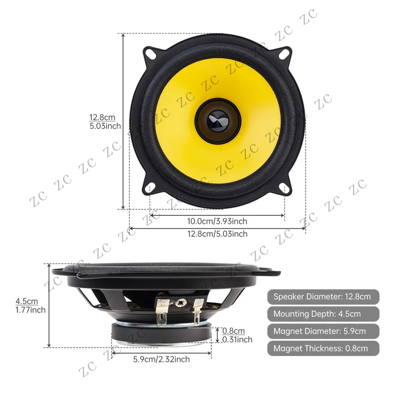 S+ 2Pcs for 5 Inch Auto Audio Speakers, 400W 89dB 4 Ohm 12V Full Range