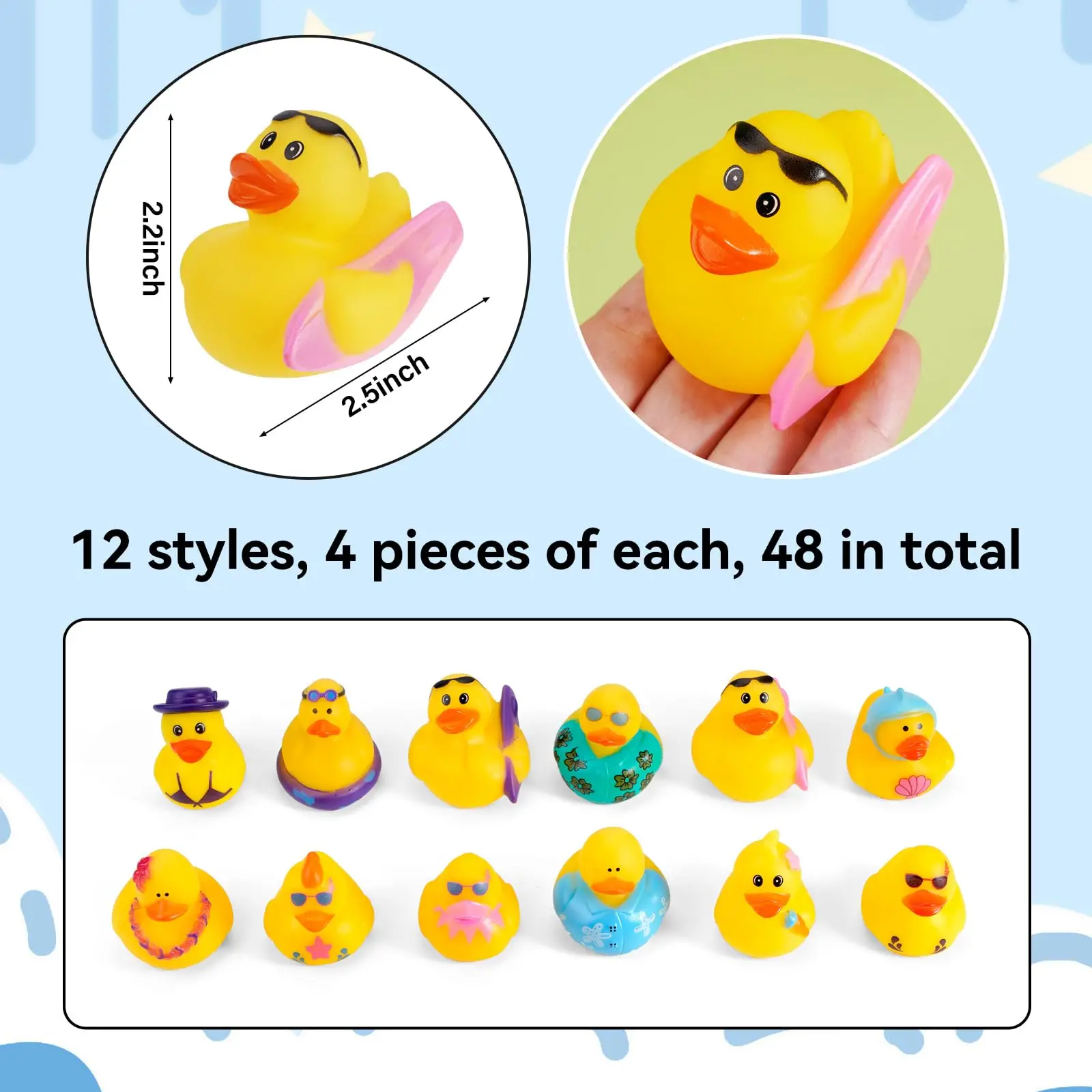 48 Pezzi Paperelle di Gomma Galleggianti Mini Giocattoli da Bagno Estivi, Paperelle Squeaky per Baby Shower, Bomboniere per Feste di Compleanno, Piscina e Vasca da Bagno