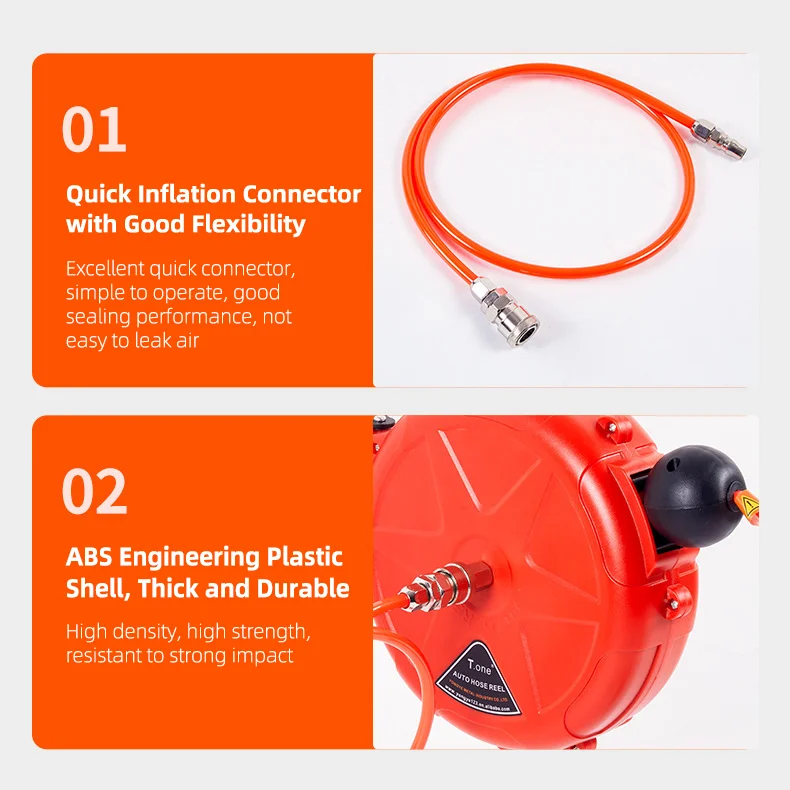 10m Air Hose Reel Automatic Rewind Commercial Wall Mounted | Swivel Bracket & Quick Coupler Included Air Compressor Accessories