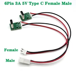 1/5PCS Data Charging Cable Jack Test Board with Pin Header 90 Degree USB 3A 5V Type C 6Pin USB Female Male With PCB Connector