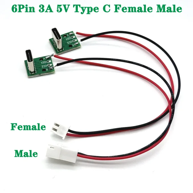 1/5 SZTUK Kabel do ładowania danych Płytka testowa z pinem Nagłówek 90 stopni USB 3A 5V Typ C 6Pin USB żeński męski ze złączem PCB