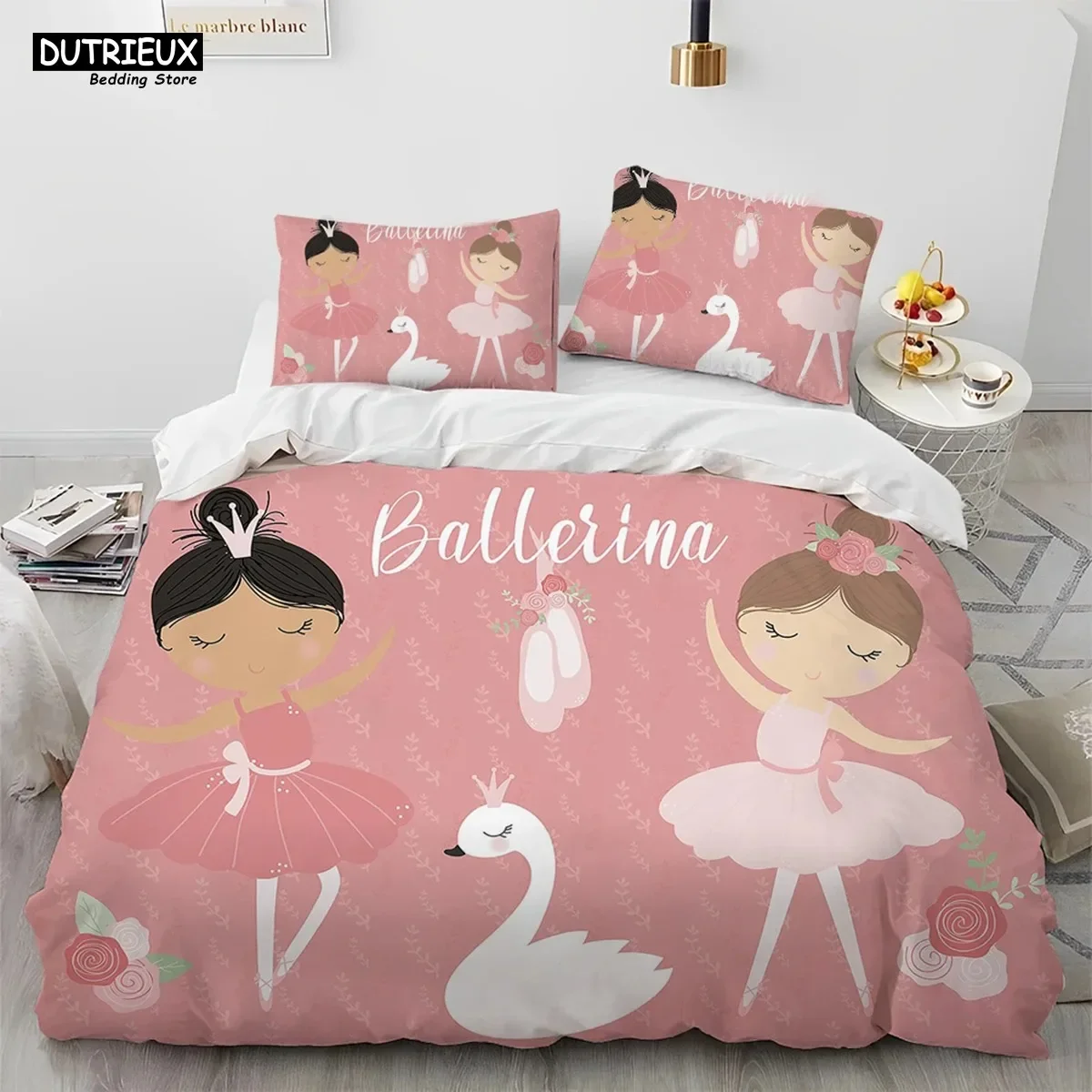 Cartoon Cute Ballet Girl Ballerina Comfortable Duvet Quilt Cover Pillowcase Bedding Set Children Bedroom Decoration Home Textile