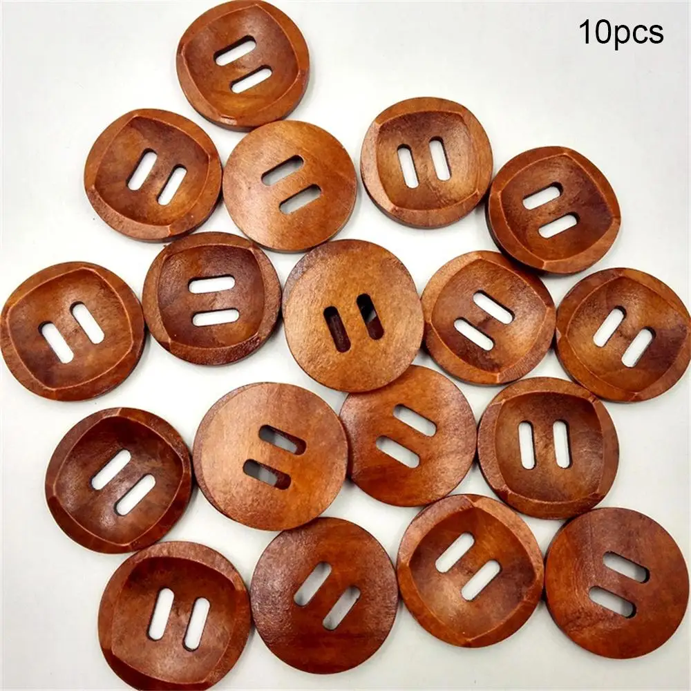 10PCS 30MM Vintage Decorative Wooden Buttons Beautiful Coffee Brown Wooden 4 Holes Round Wood Sewing Buttons DIY Crafts Gift