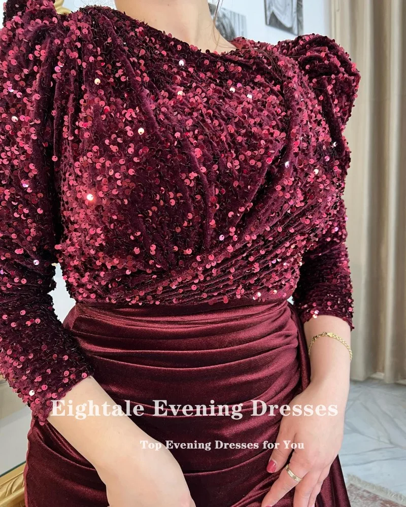 Eightale Evening Dresses Sparkly Velvet Arabic Muslim Celebrity Prom Party Dress Detachable Skirt vestidos de ocasión formales