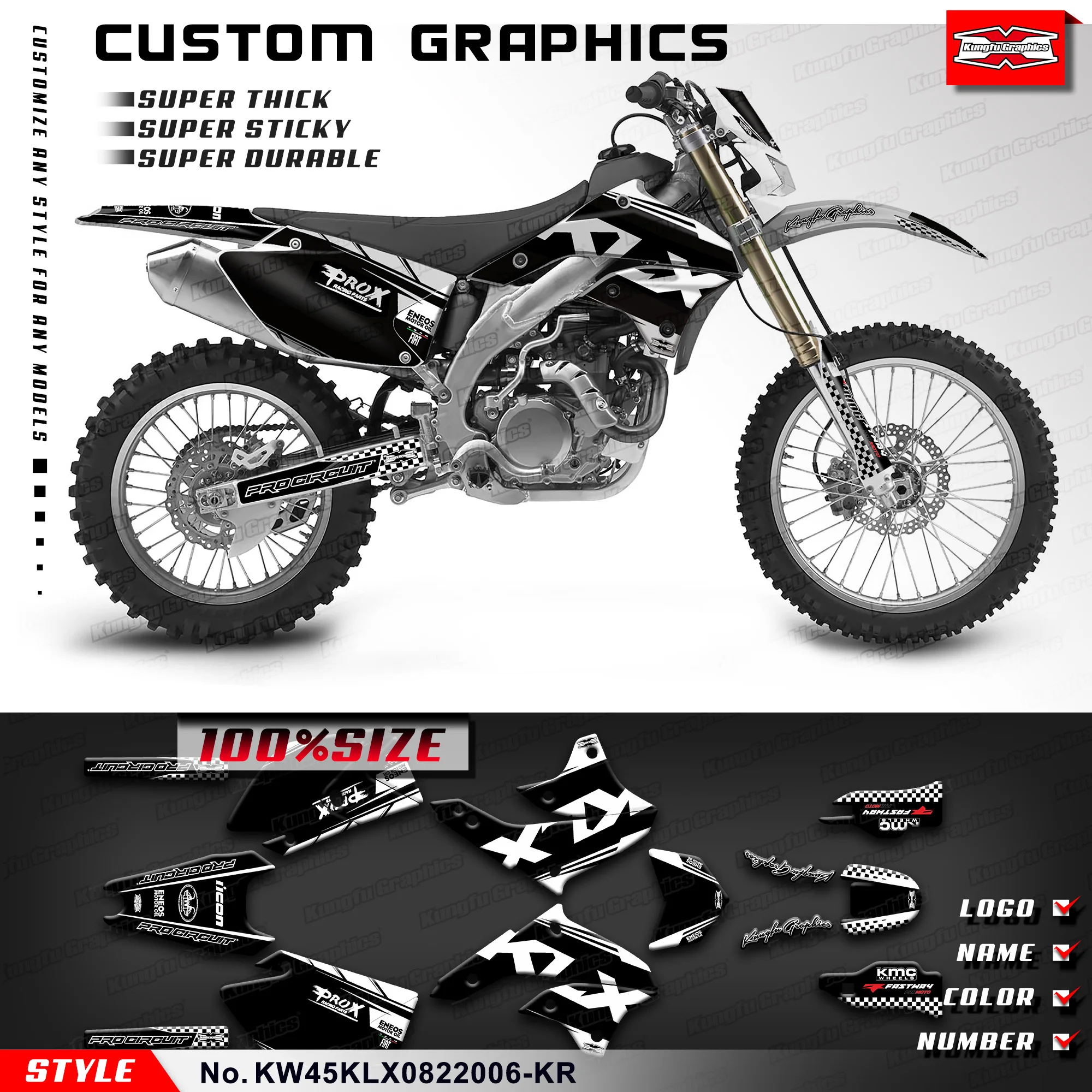 KUNGFU GRAPHICS Motorcycle Stickers Wrap Design for Kawasaki KLX450R 2008-2024, KW45KLX0822006-KR