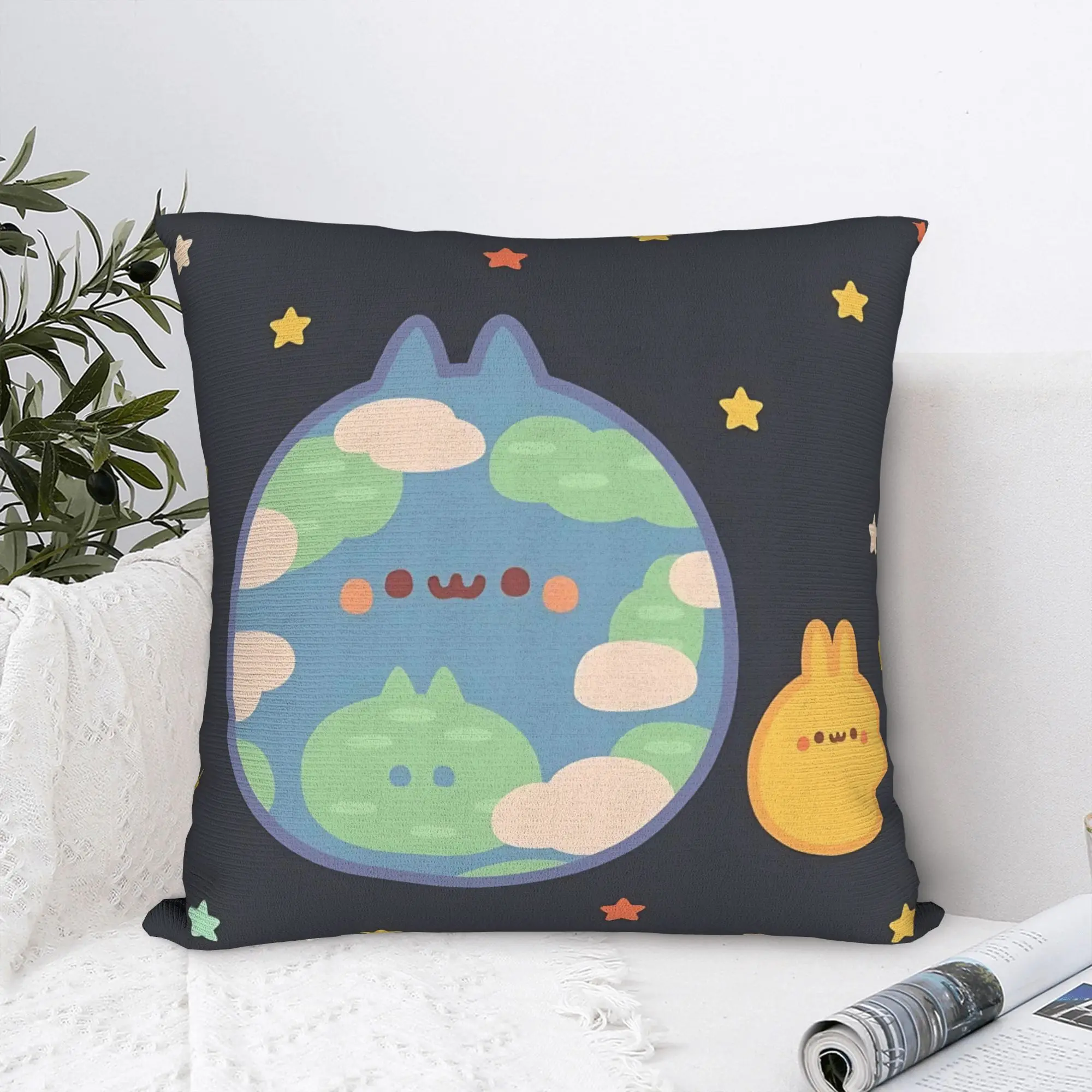 Rabbit Save Earth Day Kawaii Square Pillow Case  Cushion Cover Novelty Polyester Decor Pillowcase for Car 40x40cm