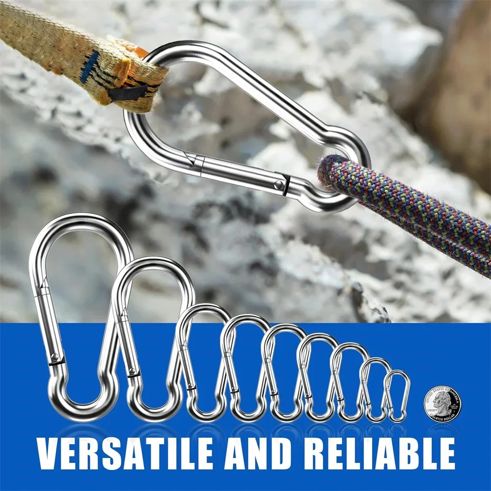 Galvanized Iron Metal Carabiner Clip 10PCS, 200LBS Heavy Duty Spring Snap Hooks for Rope Chain Key Rings Outdoor Camping