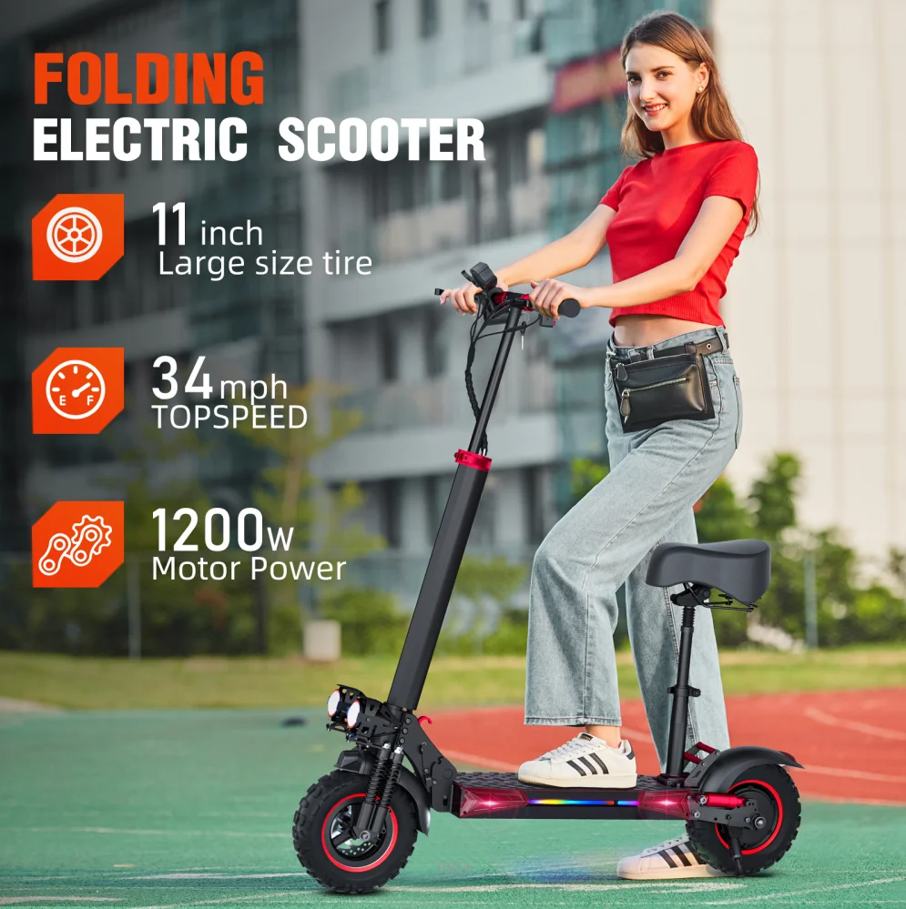 J11 Folding Electric Scooter 1200W Motor 48V18AH Lithium Battery Adult Travel Scooter Double Disc Brake OffRoad Mountain Scooter