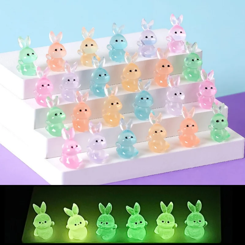 6-30PCS Miniature Luminous Rabbits Moss Microlandscape Decoration Bunny Figurines Resin Fairy Garden Doll House DIY Accessories