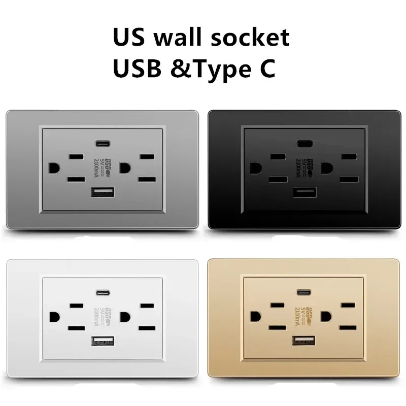 

15A US Standard Wall Socket with USB 118 Type-C Charging Port 5V 2.1A America wall socket Vietnam socket