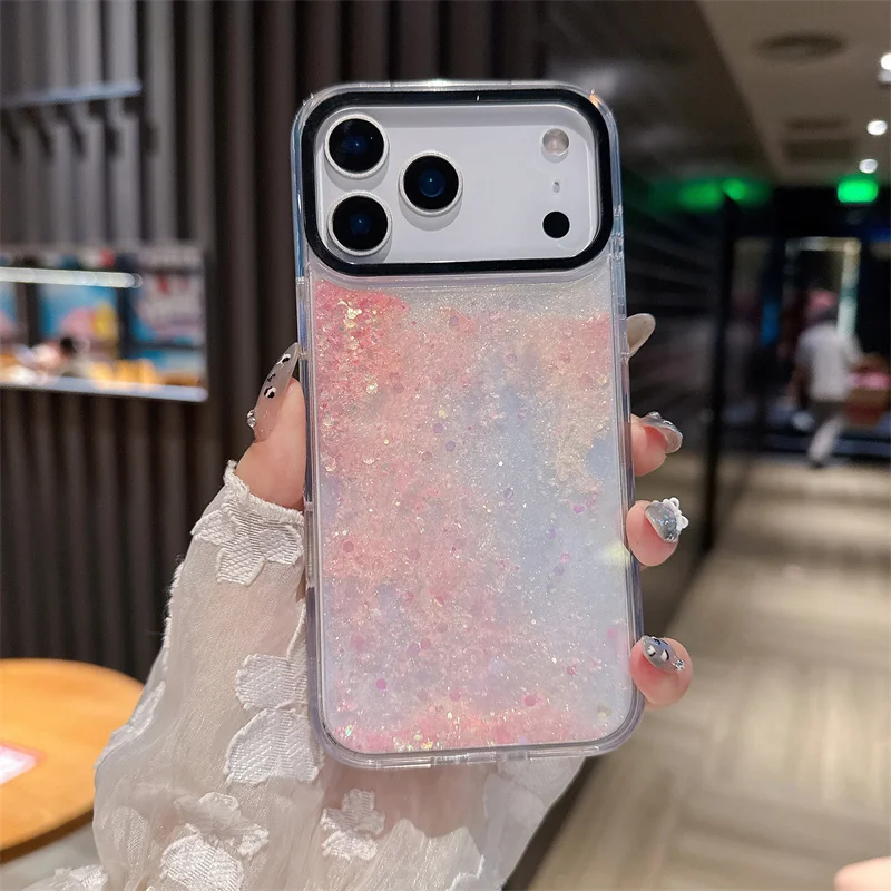 Bild 3: Glitter Quicksand Hülle für iPhone 17 Pro 17 Pro Max Cover Damen Brilliant Floating Move Sand Phone Shell Clear Hard Liquid Fundas