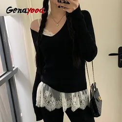 Genayooa Korean Fashion Tank Tops Women Lace Patchwork Y2k Fairycore Camis Tops Streetwear Elegant Female Sleeveless Tank Tops