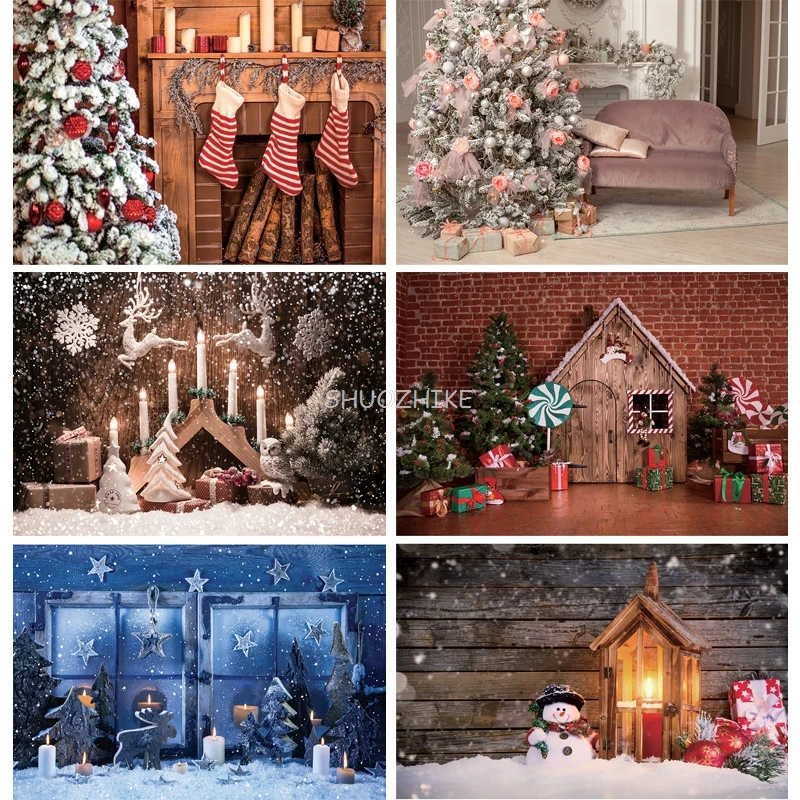 

SHUOZHIKE Christmas Theme Photography Background Snowman Christmas tree Portrait Backdrops For Photo Studio Props DHT-02