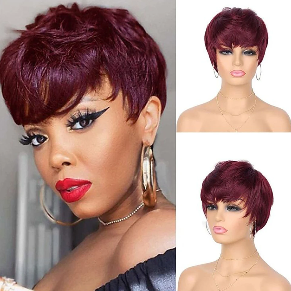 613 parrucca bionda corta diritta Bob Pixie capelli umani con frangia per le donne parrucca Glueless brasiliana parrucche rosse bordeaux colorate