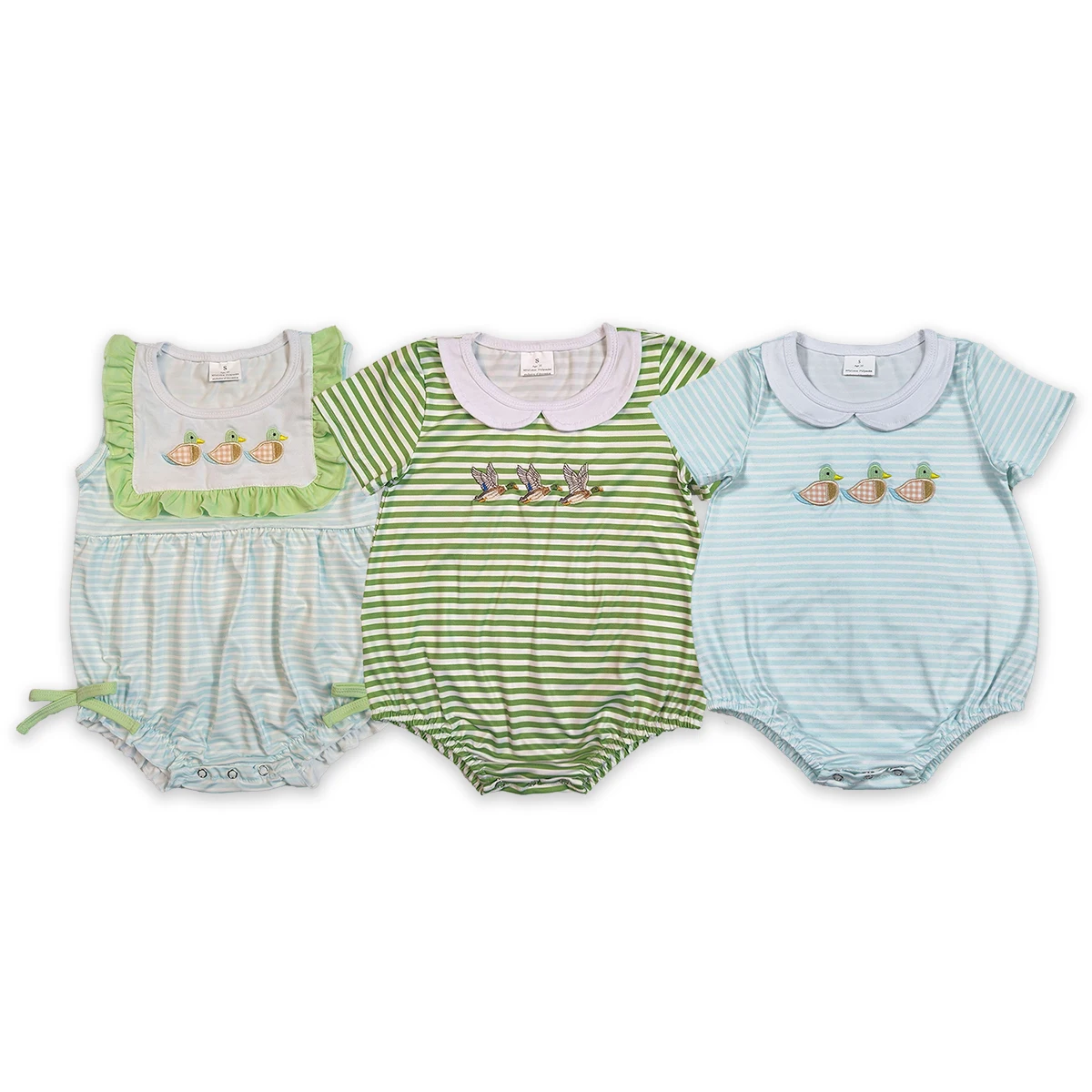Newborn Baby Embroidery Ducks Boys Short Sleeve Collar Hunting Stripe Romper Cutest Jumpsuit Children Onesies Clothing Wholesale