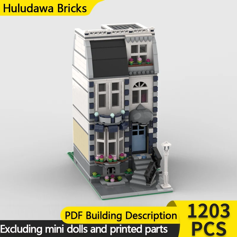 

City Street View Model MOC Building Bricks Blue And White Townhouse Modular Technology Children Holiday Gifts Assemble Toys Suit