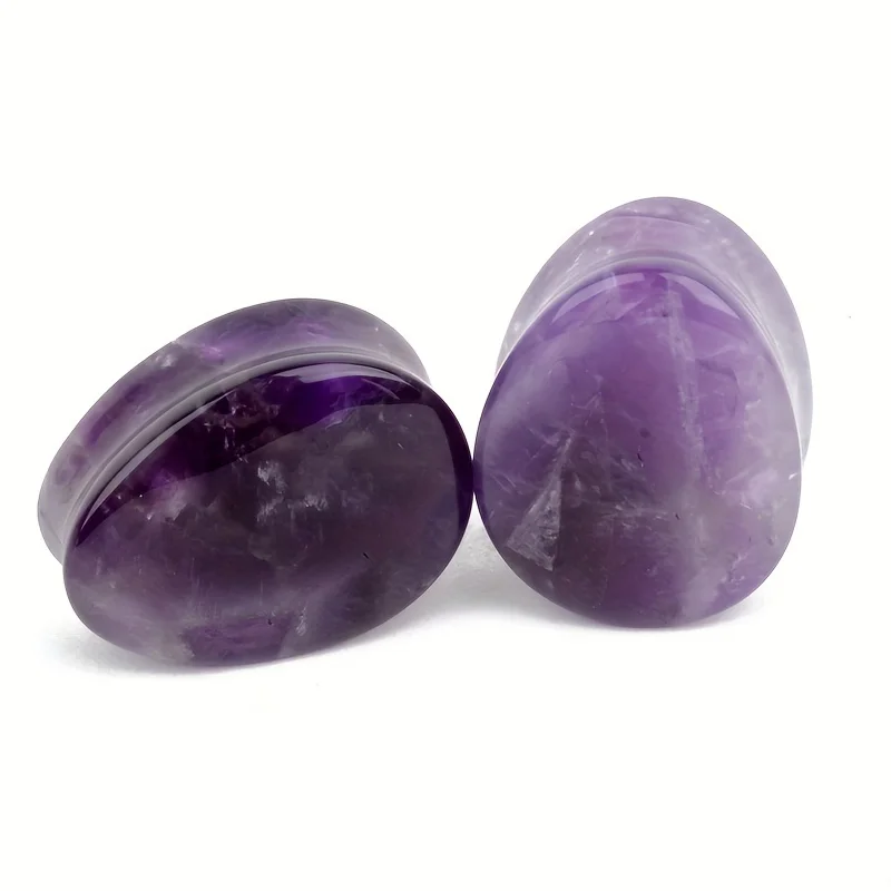 1 Pair Of Water Droplet-shaped Amethyst Stone Earplugs Gauges Tunnels Strecher Expander Piercing Jewelry For Men Women 6mm-16mm