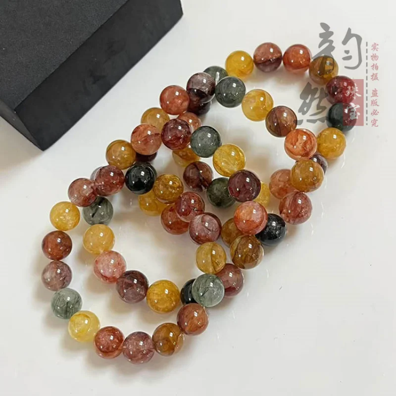 

Натуральный разноцветный браслет из драгоценных камней для мужчин и женщин, зеленый рутиловый кварц, одинарный браслет-петля, ювелирный аксессуар