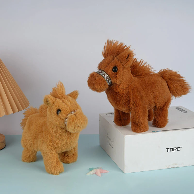 1 sztuka realistycznej elektrycznej zabawki robota chodzącego i kiwającego ogonem, koniki z ruchami, elektryczny pluszowy poni dla dzieci.