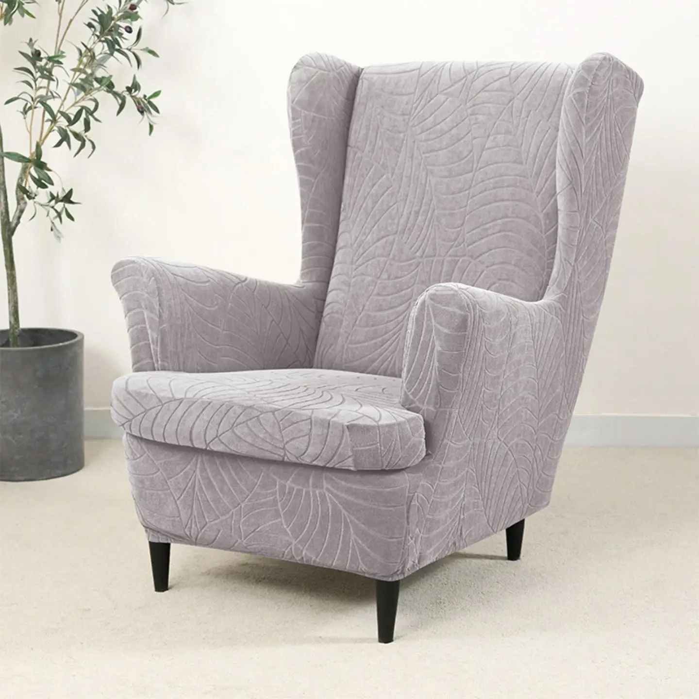 Jacquard Wing Chair Covers For STRANDMON Chairs 2 Piece Stretch Wingback Chair Slipcover Wingback Armchair Covers Living Room