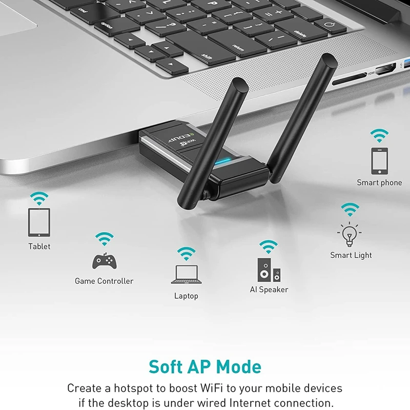 EDUP-Adaptador de Rede Sem Fio, Dongle USB 3.0, Alto Ganho, Sem Fio, WiFi 6, AX1800M, 802.11AX, 5 GHz, 2.4 GHz