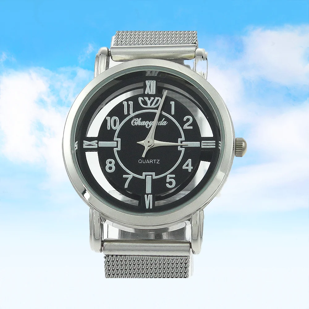 Ladies Casual Fashion Watch Black White Dial Hollow Band Stainless Steel Quartz Wristwatch High Quality Popular Gift
