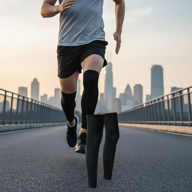 2PC Summer Running Cycling Legs Sleeve Ice Silk Protection Compression Non-Slip Leg Warmer Cooling Sport Gear Sunscreen Leggings