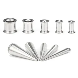 Unisex 2 in 1 Stainless Steel Screw Fit Interchangeable Taper Plug Piercing Ear Tunnel Stretcher Expander 6G 4G 2G 0G 00G Gauge