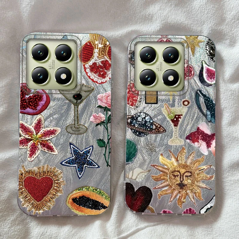 

Unique Beaded Heart Flower Phone Case for Xiaomi mi 11 Lite 5G NE 13T 14T Pro Cover Collage Pattern Eye Design Bumper Fundas