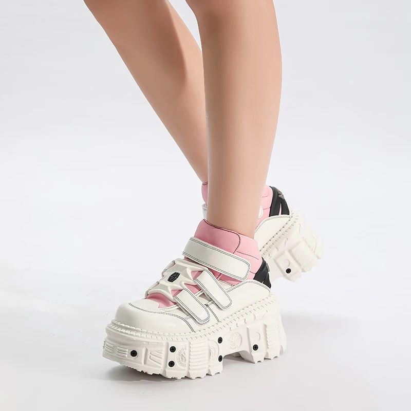 2026  Woman Sneakers New Punk Style Women Shoes Gothic Ankle Rock Boots Lace-up Heel Height Platform Shoes Woman Metal Decor