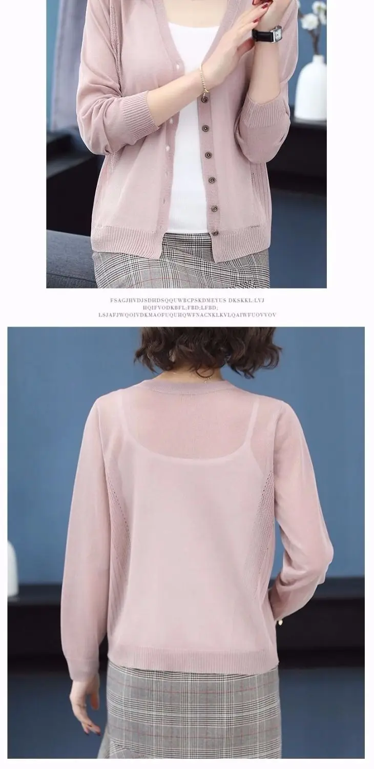 Giacca Cardigan lavorata a maglia da donna scialle di seta del ghiaccio camicia a maniche lunghe sottile con aria condizionata con giacca di protezione solare per semplicità