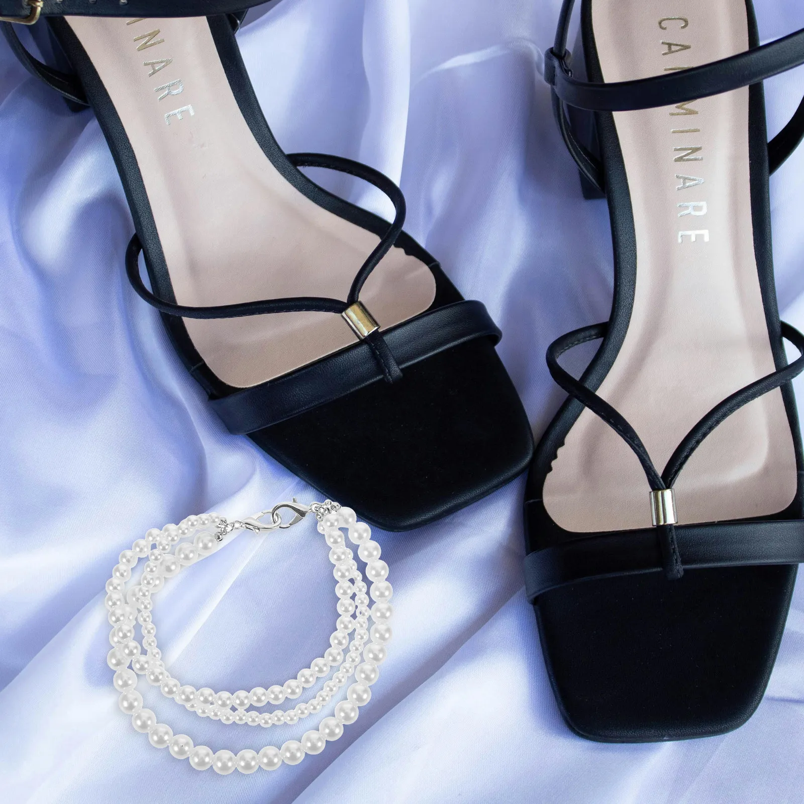 1Pair Pearl Shoe Chain Sneakers Holder Strap Three-Layer Faux Pearl Detachable Foot Jewelry Elegant Shoe Embellishments